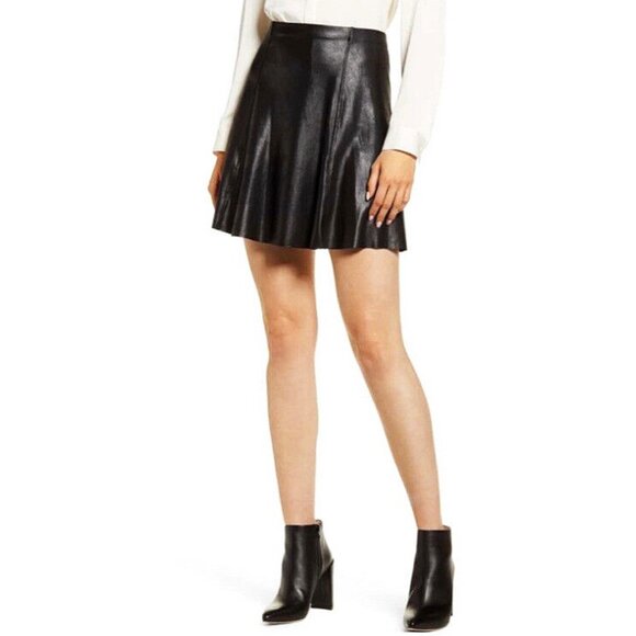 Spanx Faux Leather Flouncy Skirt Very Black Skater Shiny Edgy A-Line Circle Mini - Picture 4 of 12